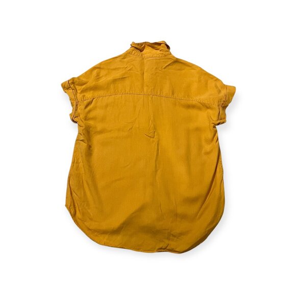Lola River Women’s Mustard Yellow Tencel Button Front Short Sleeve Top Size L - Picture 2 of 7